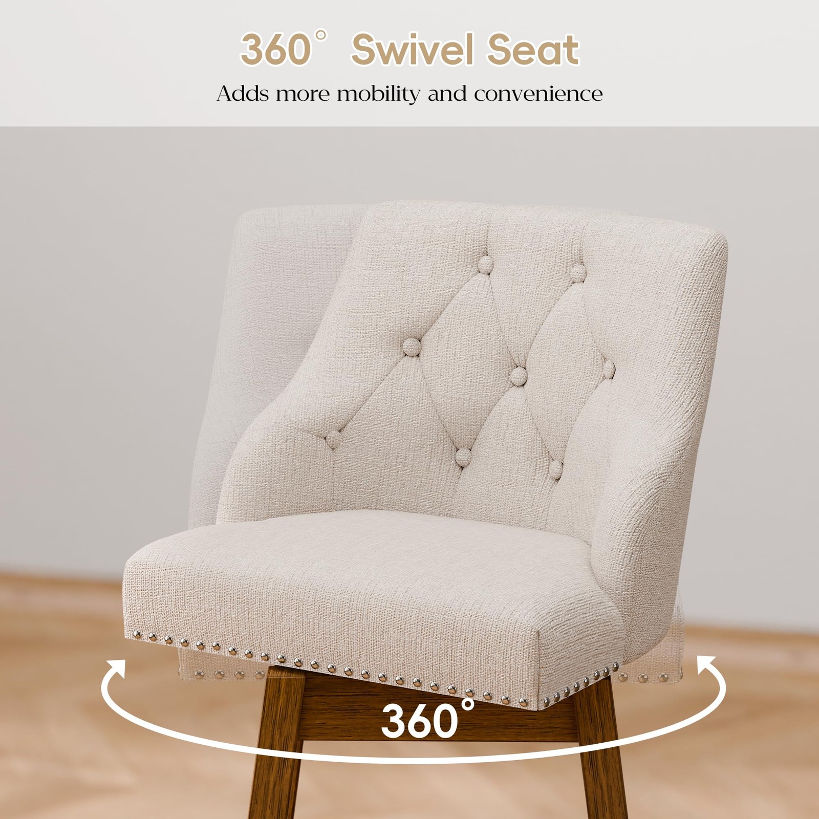 Swivel Bar Stools Set of 2 Upholstered Barstools with with Tufted Backs