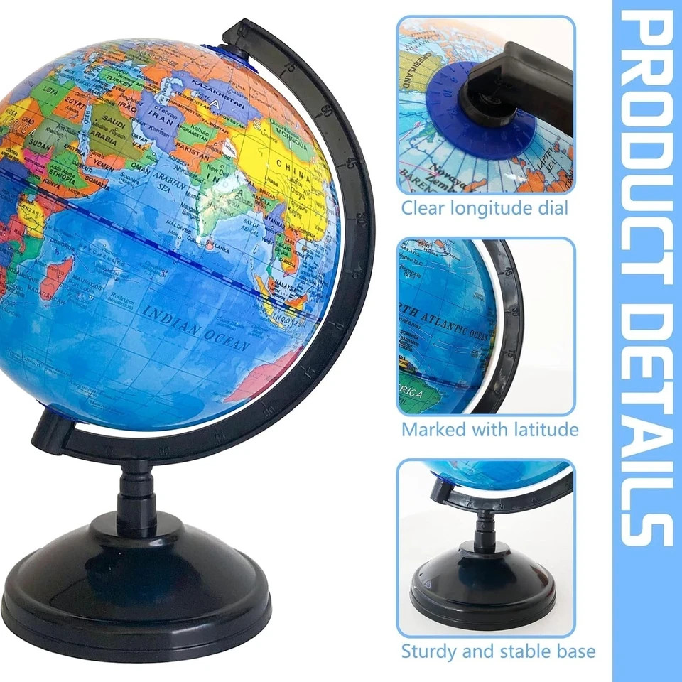 WORLD GLOBE EARTH Map Rotating Geography Ocean Classroom Learning Desktop 6