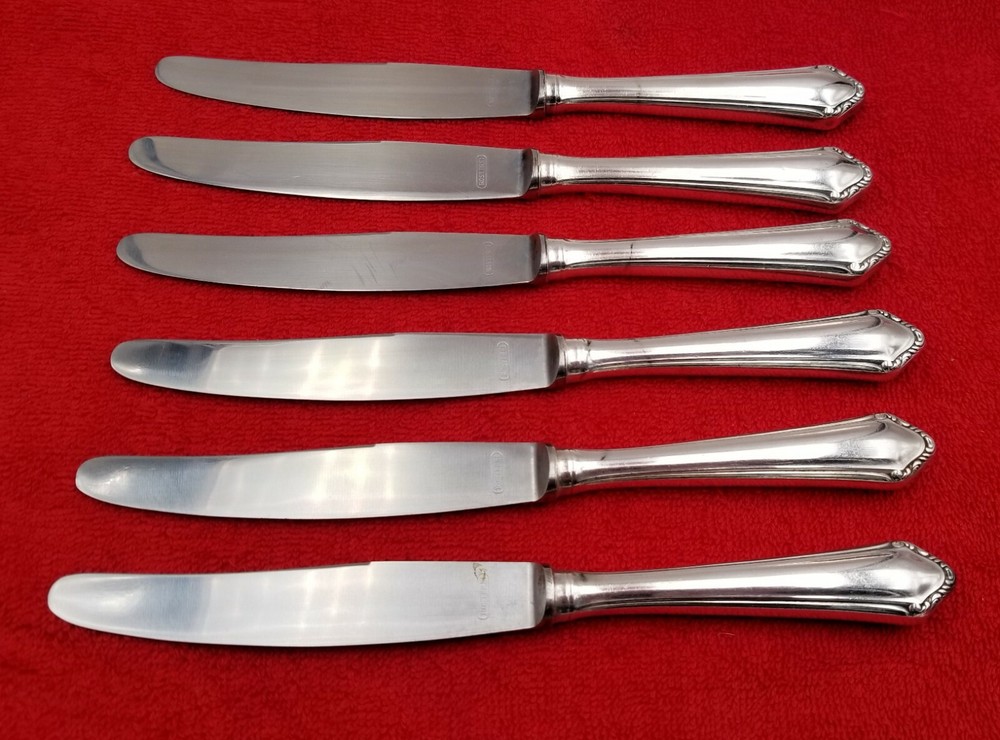 6 Dinner Knives ~ Homag 90 Germany Silverplate Flatware Scroll Pattern 8 5/8"