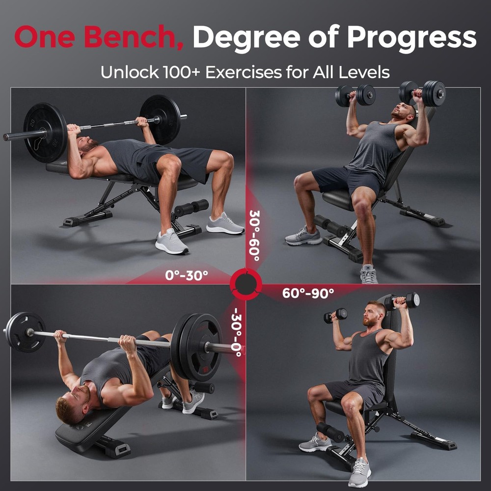 FLYBIRD Adjustable Weight Bench, 800LBS Foldable Workout Bench, ASTM-Certified