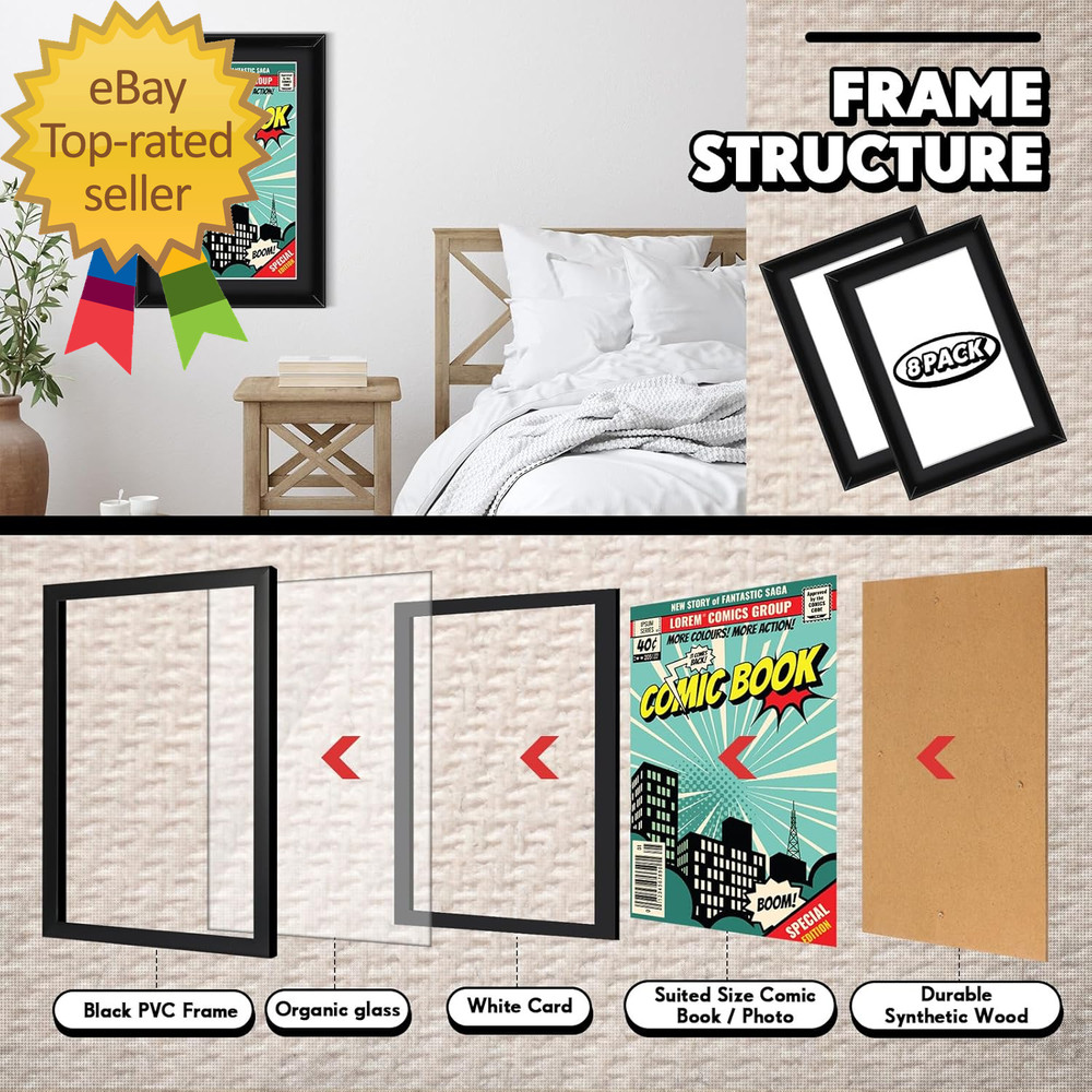 8 Pack Comic Book Frame UV Protection Comic Picture Magazine Frames Fits Current