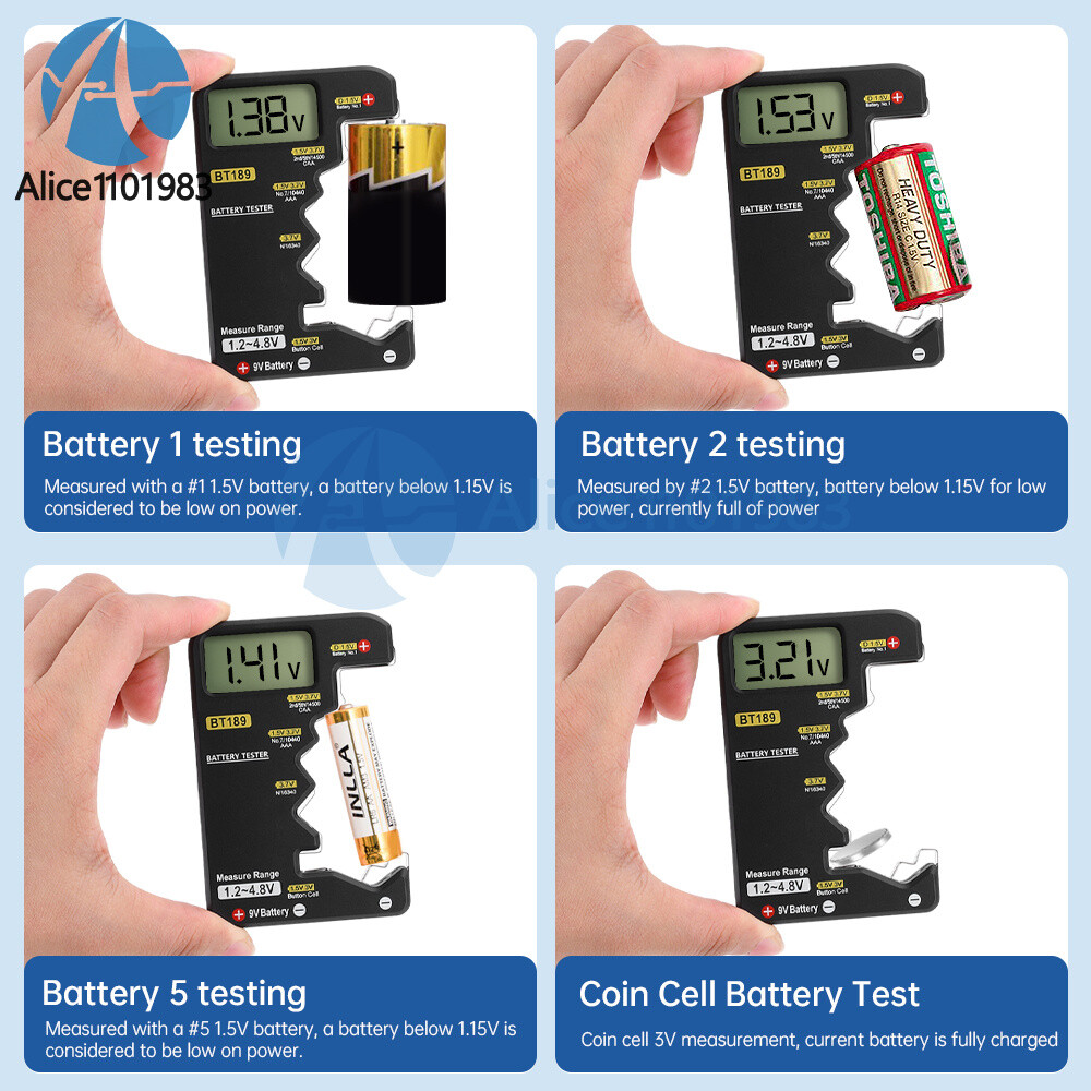 Digital Battery Tester Checker Electricity Indicator Universal AA, AAA 9V Button