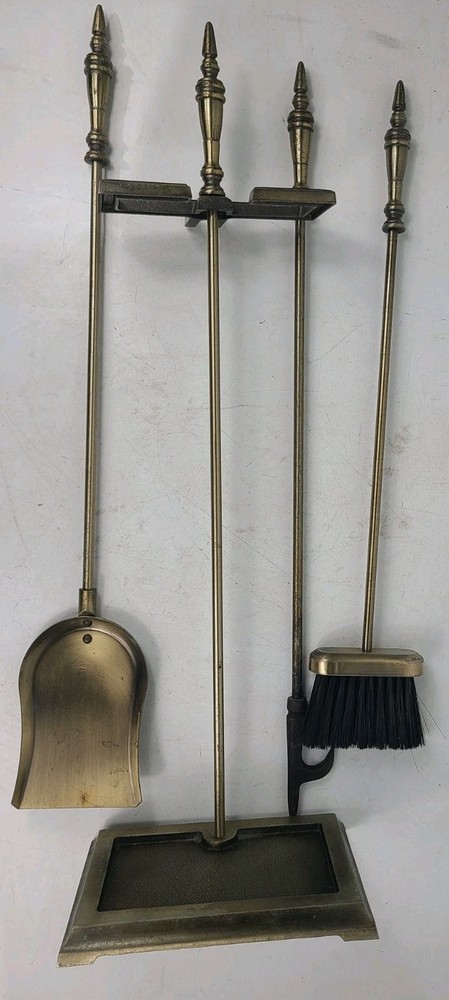 Vintage 4 Piece Brass Fireplace Tool Set