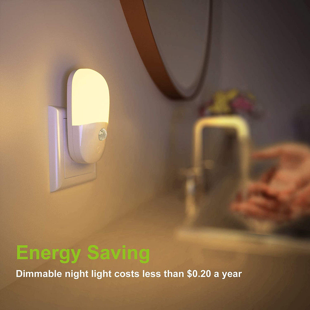 Plug in Motion Sensor Dimmable Night Light, Soft Warm White LED Stairs,2 Pack