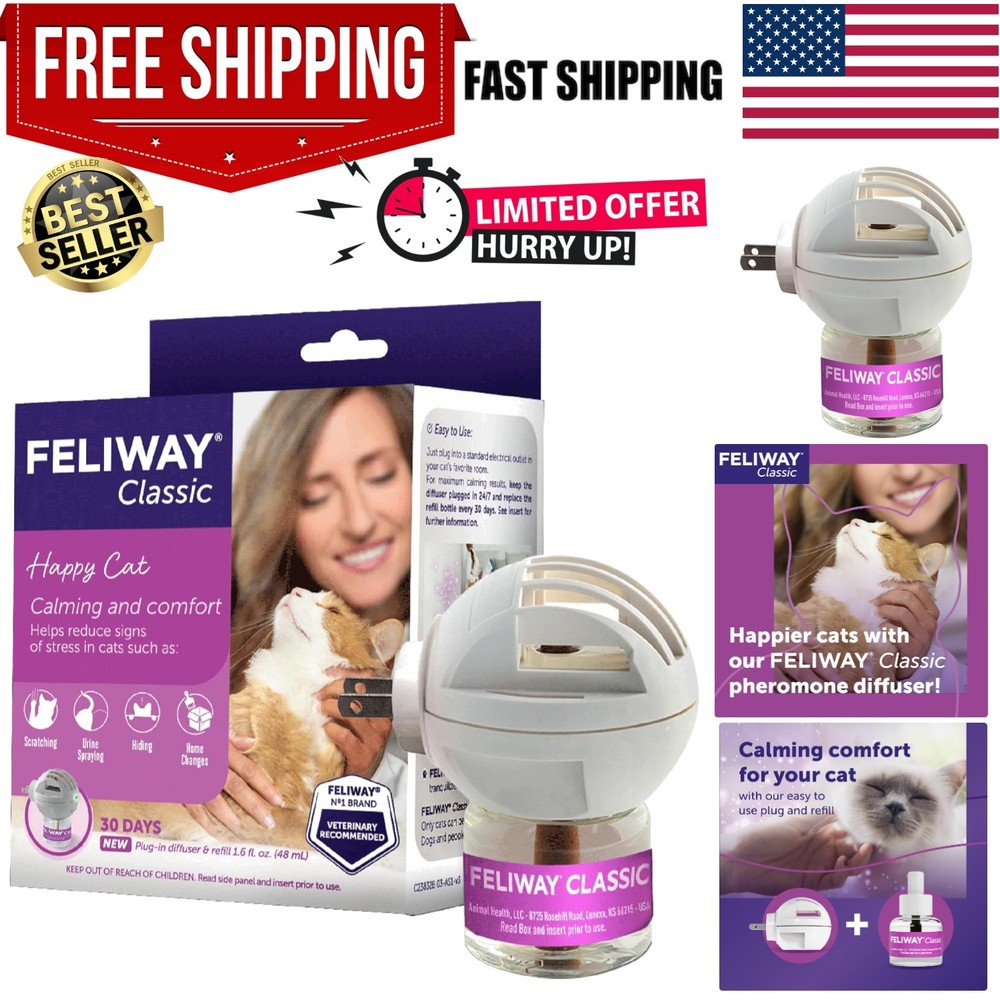 Classic 30 Day Cat Calming Plug In Pheromone Diffuser Starter Kit, 48ml - Hel...
