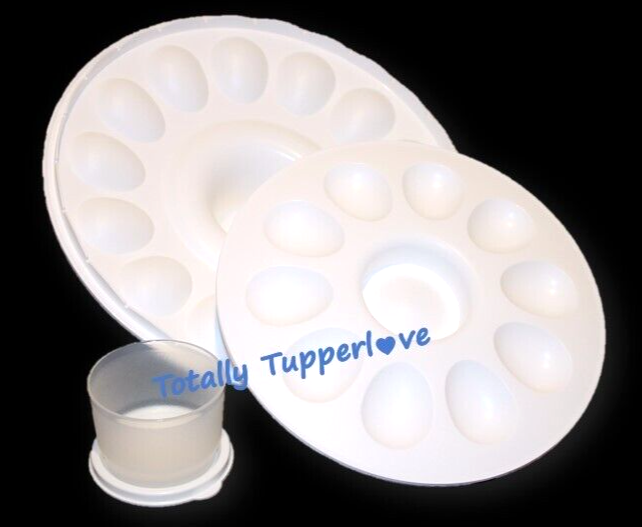 Tupperware Egg-Ceptional Server Set Tiered Egg Display Tray w/ Snack Cup White