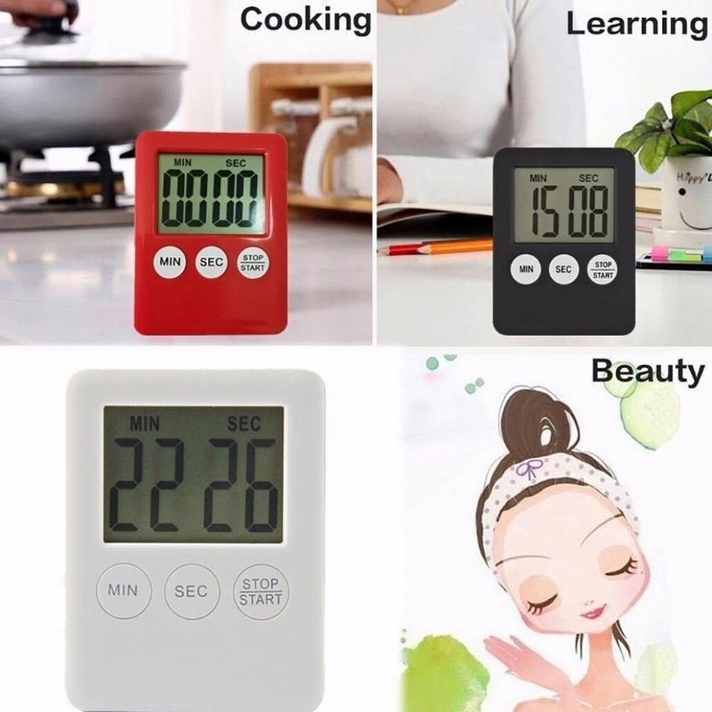 Magnetic Square LCD Digital Timer Kitchen Cooking Countdown Alarm -White