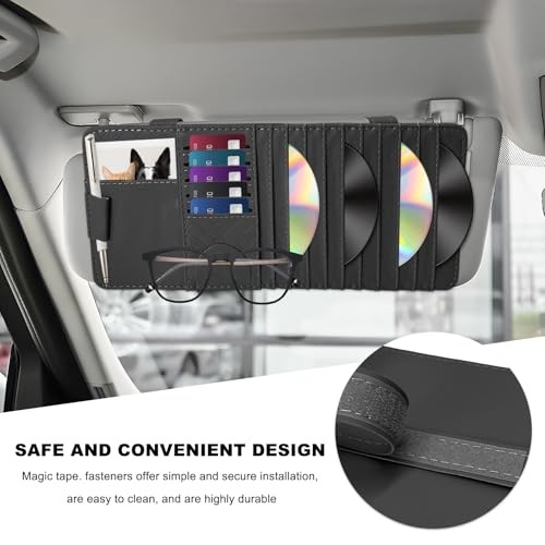 Sun Visor CD Case Holder for Car, Leather Auto Visor DVD Storage Case Black
