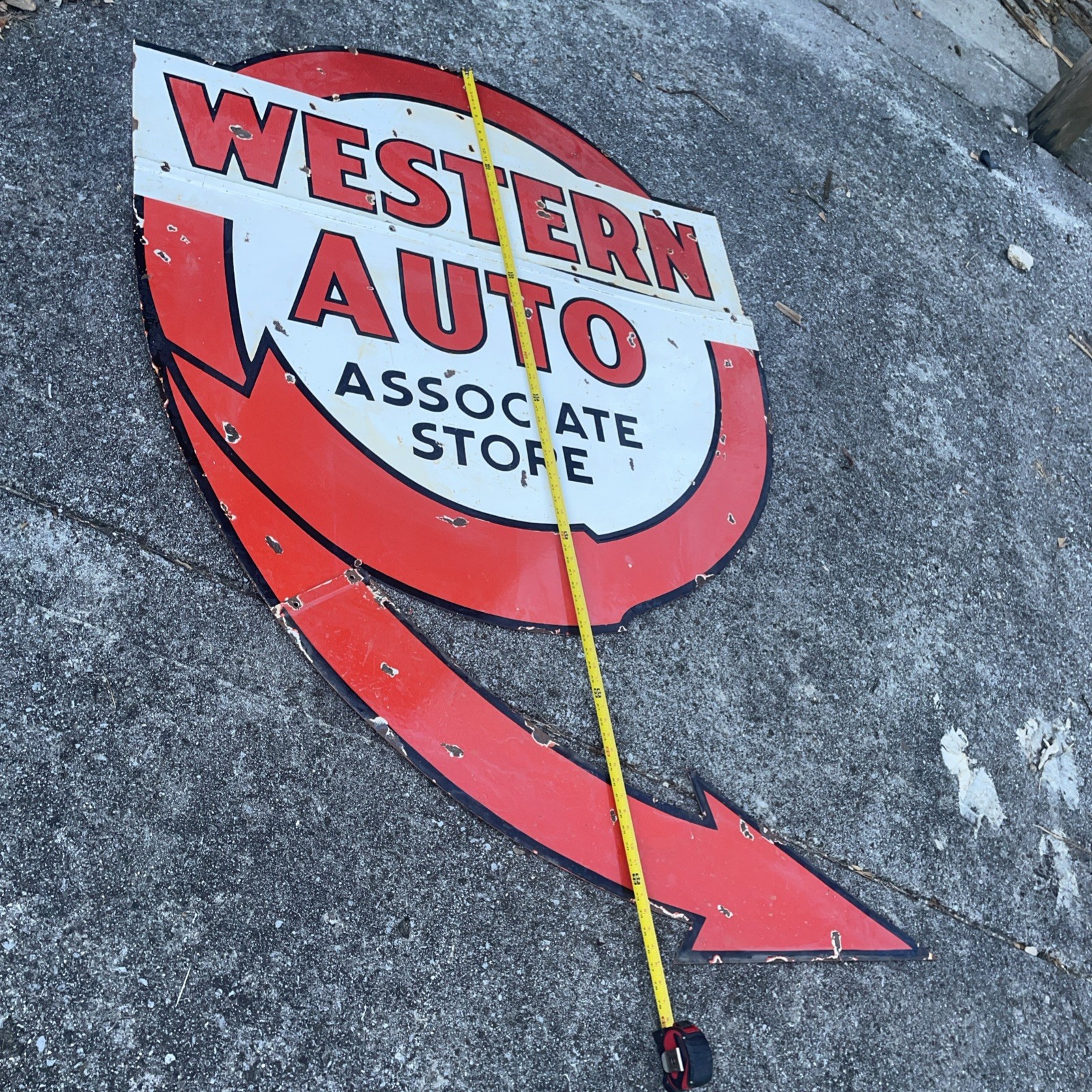 Large 76” Original 3 Piece Western Auto Porcelain Sign