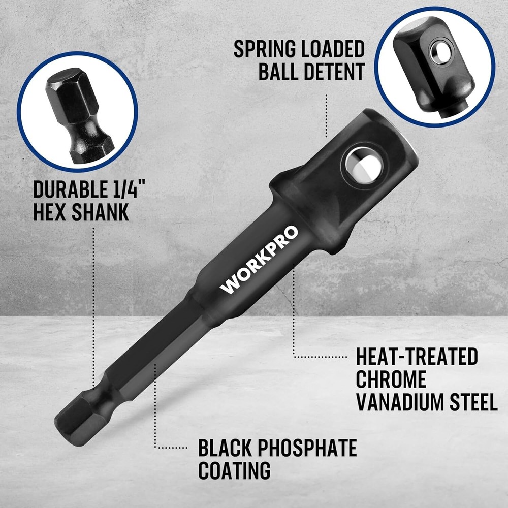 WORKPRO 7Pieces Impact Socket Adapter Set W/3PC 1/4"Hex Shank Drill ExtensionSet