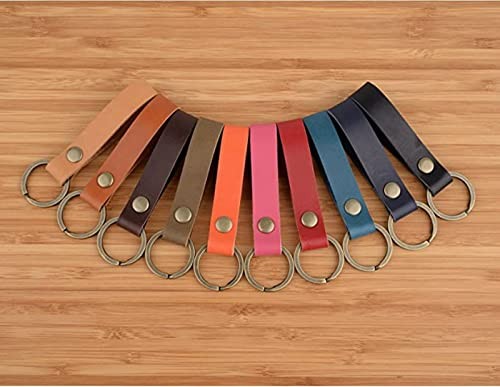PU Leather Keychain Solid Metal Bronze Handcraft Key Ring Coffee Colour