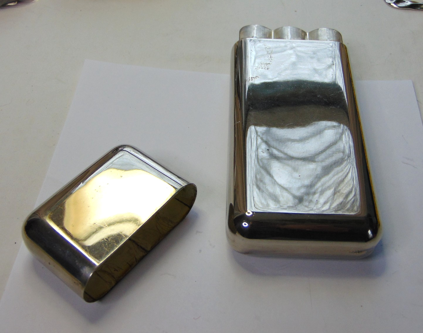 Cigar Case Art Deco Silver Plated Tobacco Humidor Triple Travel Case 8"