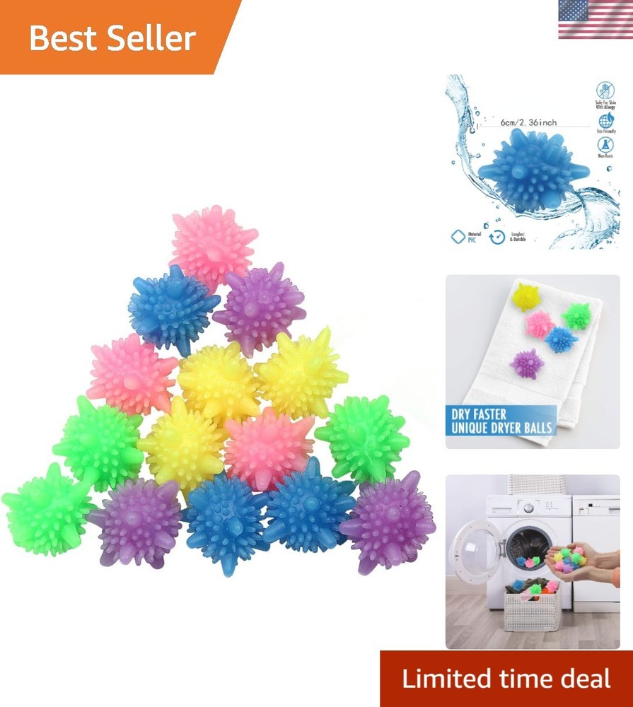 Brightly Colored Reusable Laundry Balls - Efficient 15 Pack for Machine Wash