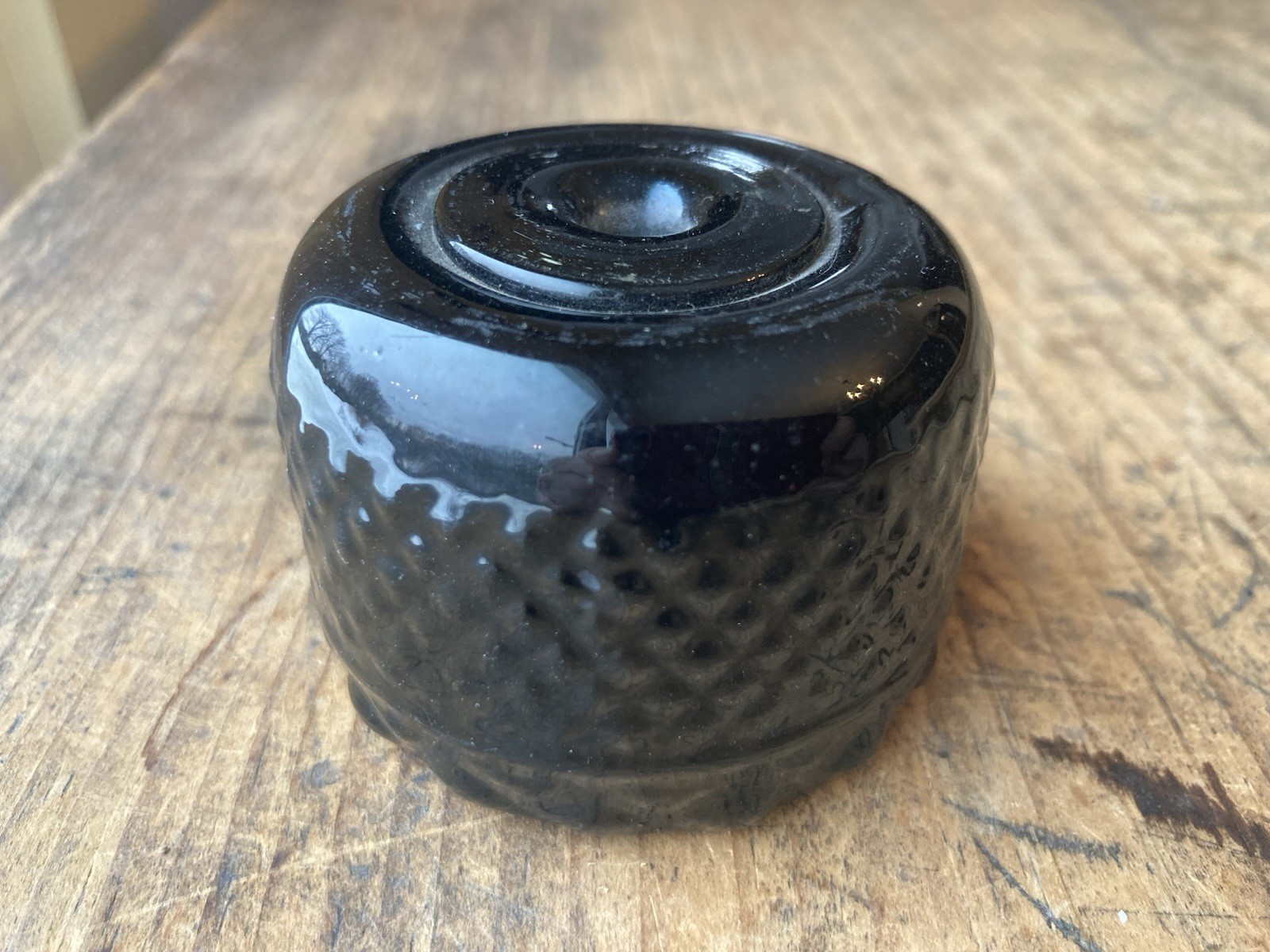 OPEN PONTIL 3 MOLD Coventry DIAMOND GEOMETRIC INKWELL AMBER