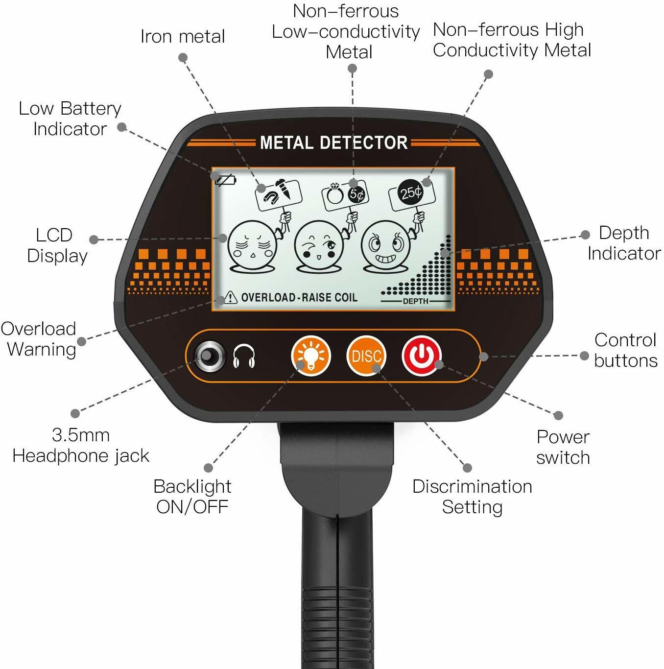 Metal Detector, 3 Modes Adjustable Waterproof Detectors (24"-45") with Larger Ba