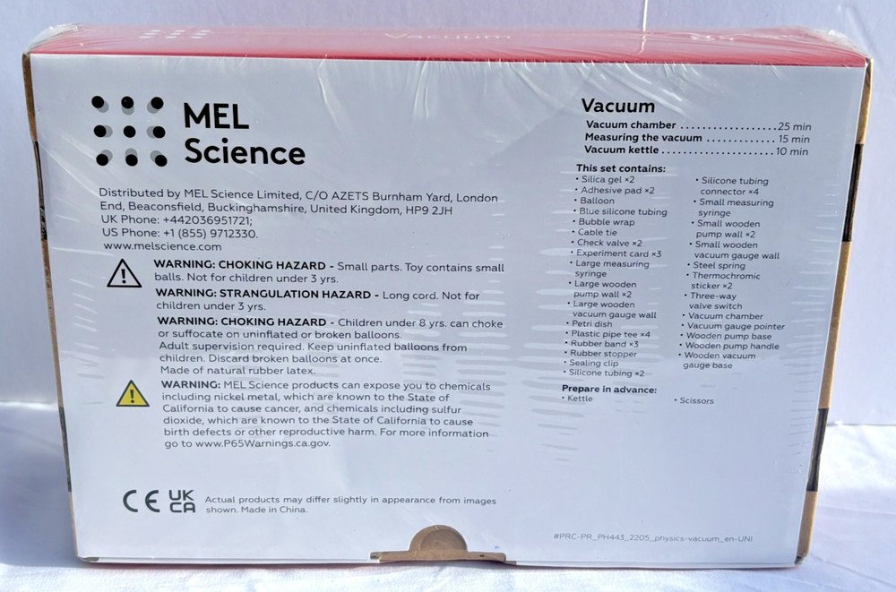 Mel Physics "Vacuum" Set - Vacuum Chamber Science Experiment Kit -NEW