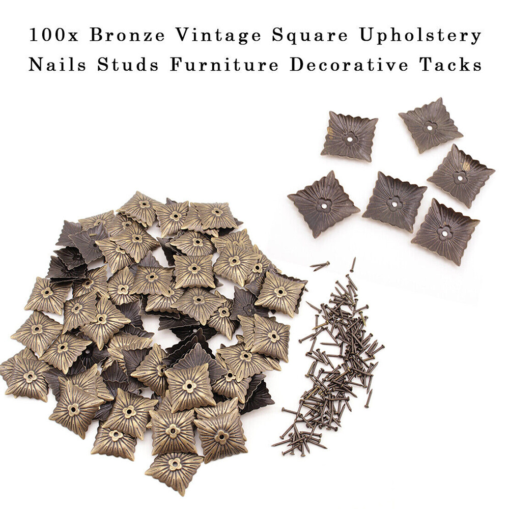 100PCS Square Bronze Antique Upholstery Nails Tack Studs Furniture Decorative US
