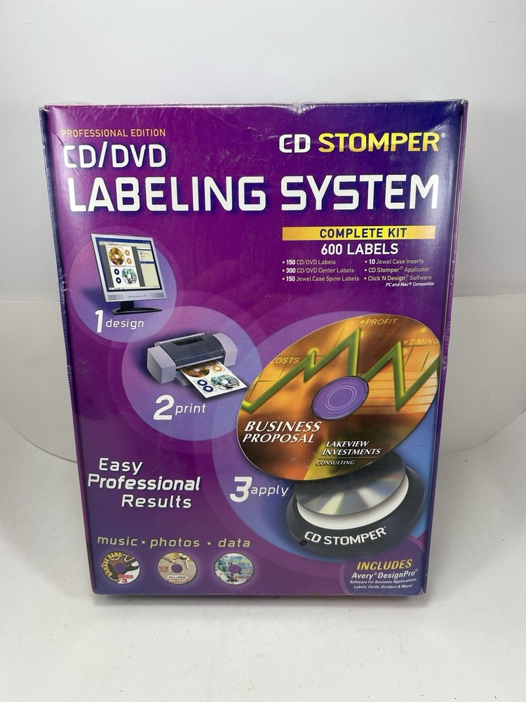 CD Stomper Pro CD Labeling System Kit for CD's & DVD's PC & MAC Sealed Package
