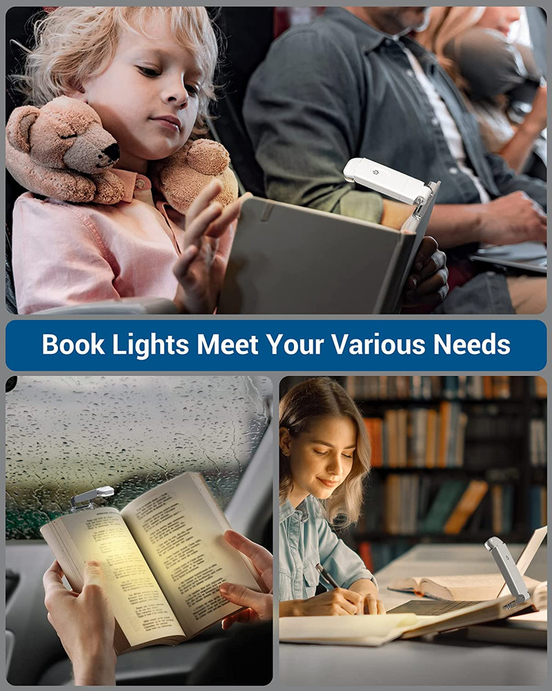 USB Rechargeable Book Reading Light, 3000K Warm White, Brightness Adjustable Cli