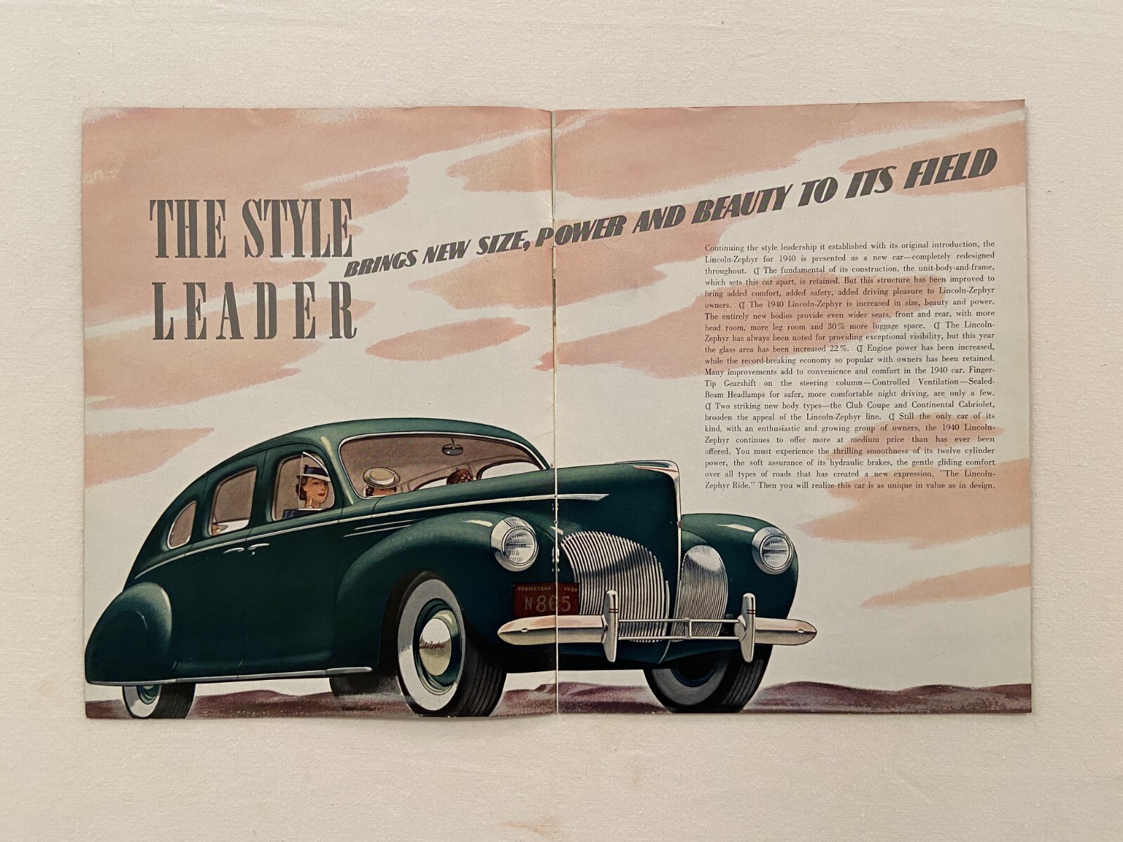 1940 LINCOLN ZEPHYR V-12 SALES BROCHURE ORIGINAL GOOD CONDITION INCL CONTINENTAL