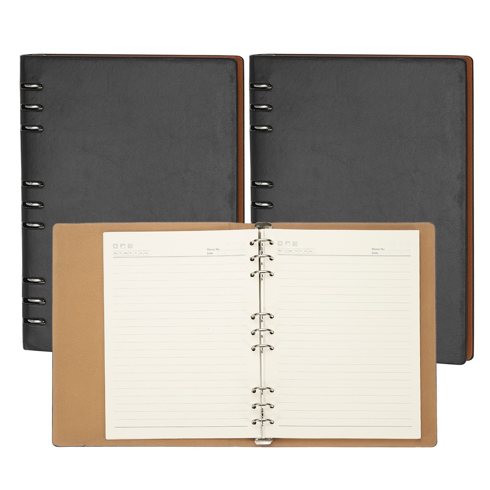 B5 Refillable Leather Notebook, 2Pcs 9 Ring Hardcover Binder Notebook, Black