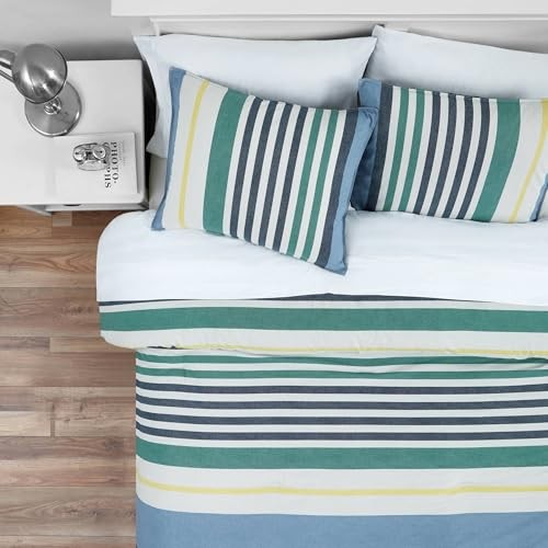 - Comforter Set, Reversible Cotton Bedding with Matching Sham, Twin Casual