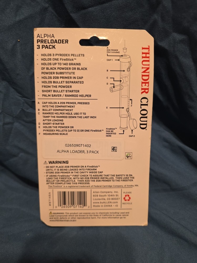 Thunder Cloud Muzzleloader 3 Pack Alpha Preloader 87146A- NIB