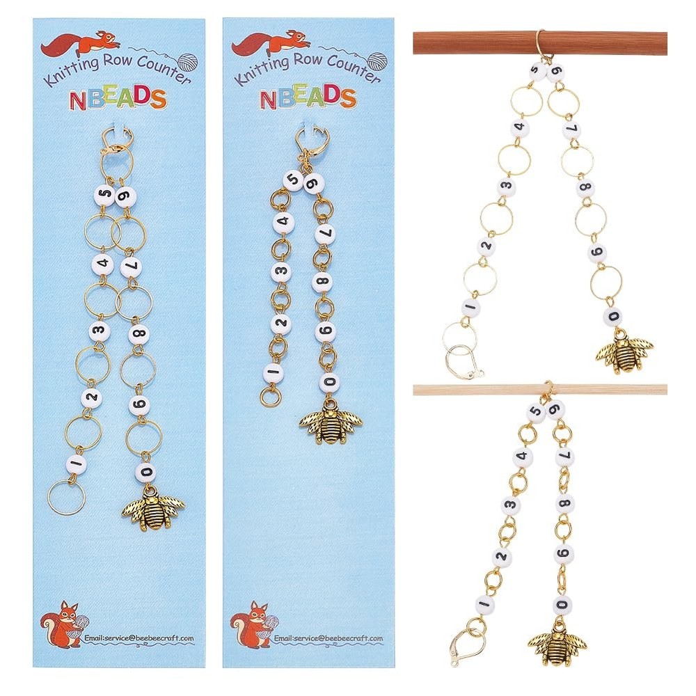 NBEADS 2 Pcs 2 Styles Bees Charm Knitting Row Counter Small, 2 Bee