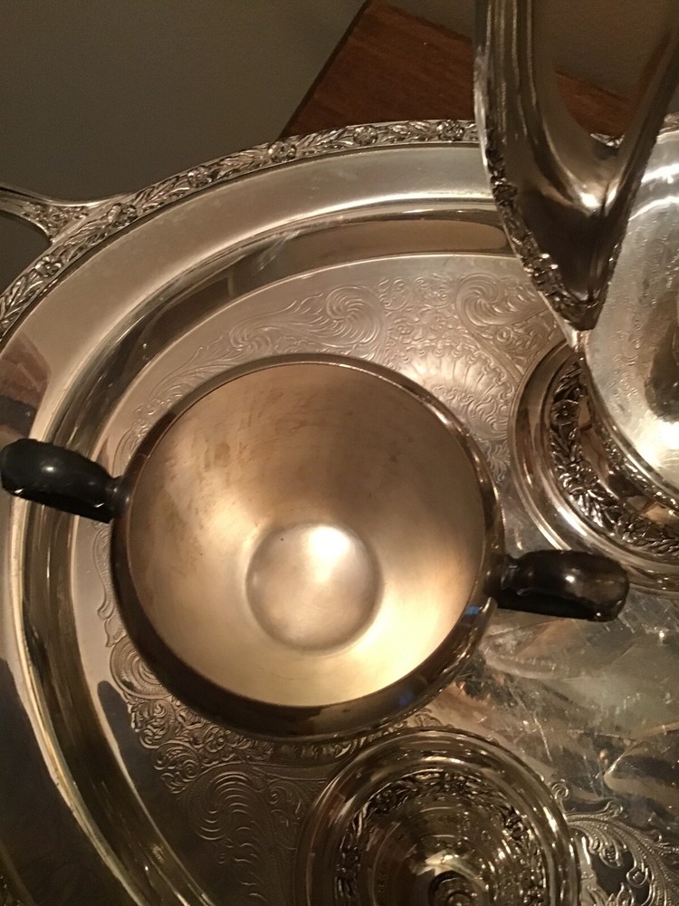 Antique Wm Rogers Primrose Silverplate Teaset With Large Handled Tray