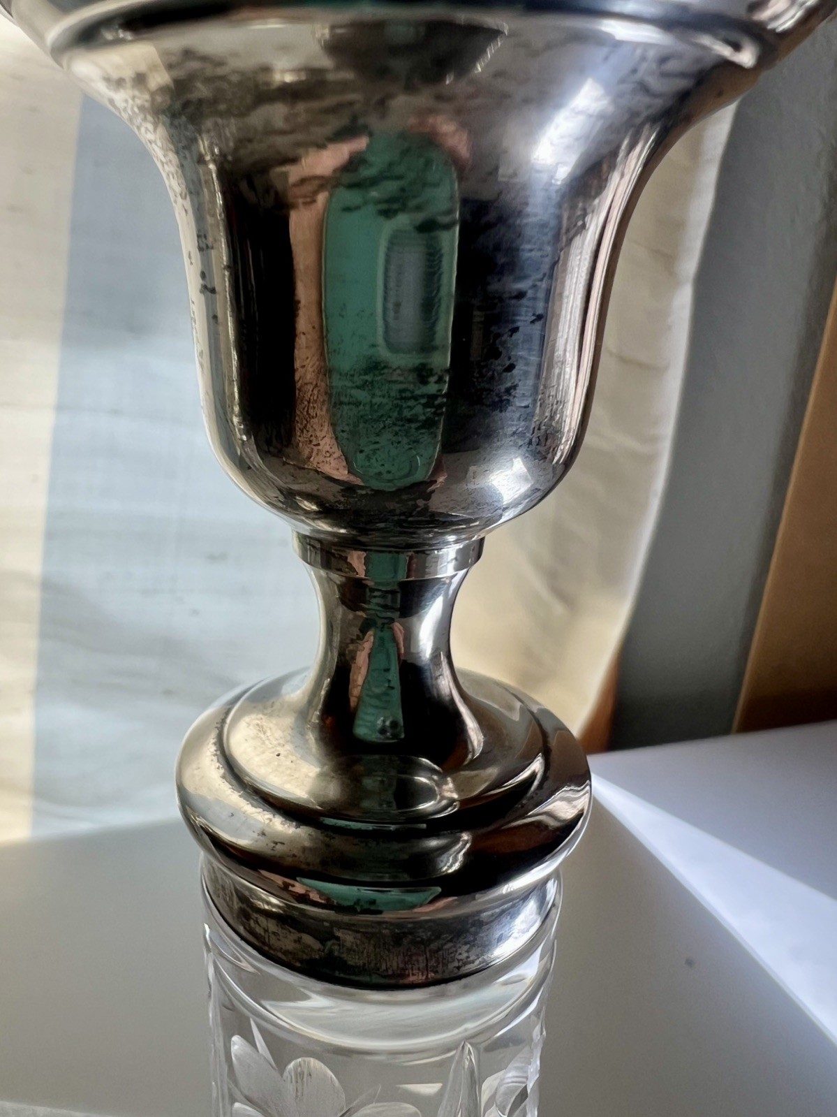 Antique Rare Hallmarked Sterling Silver Cement Filled Candlesticks Cut Glass