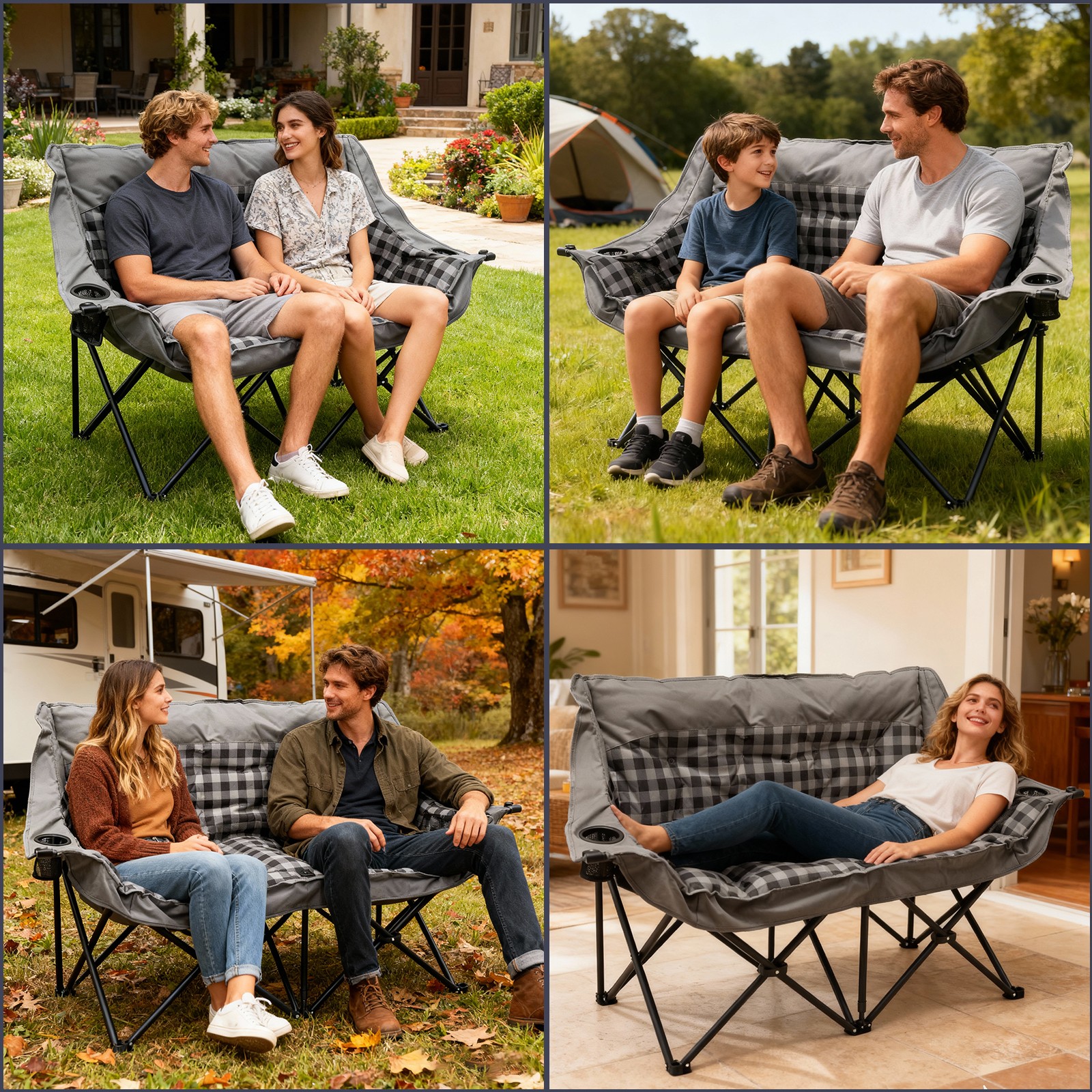 NAIZEA Double Camping Chair Oversized Loveseat 3" Thick Padded 2 Person Chairs