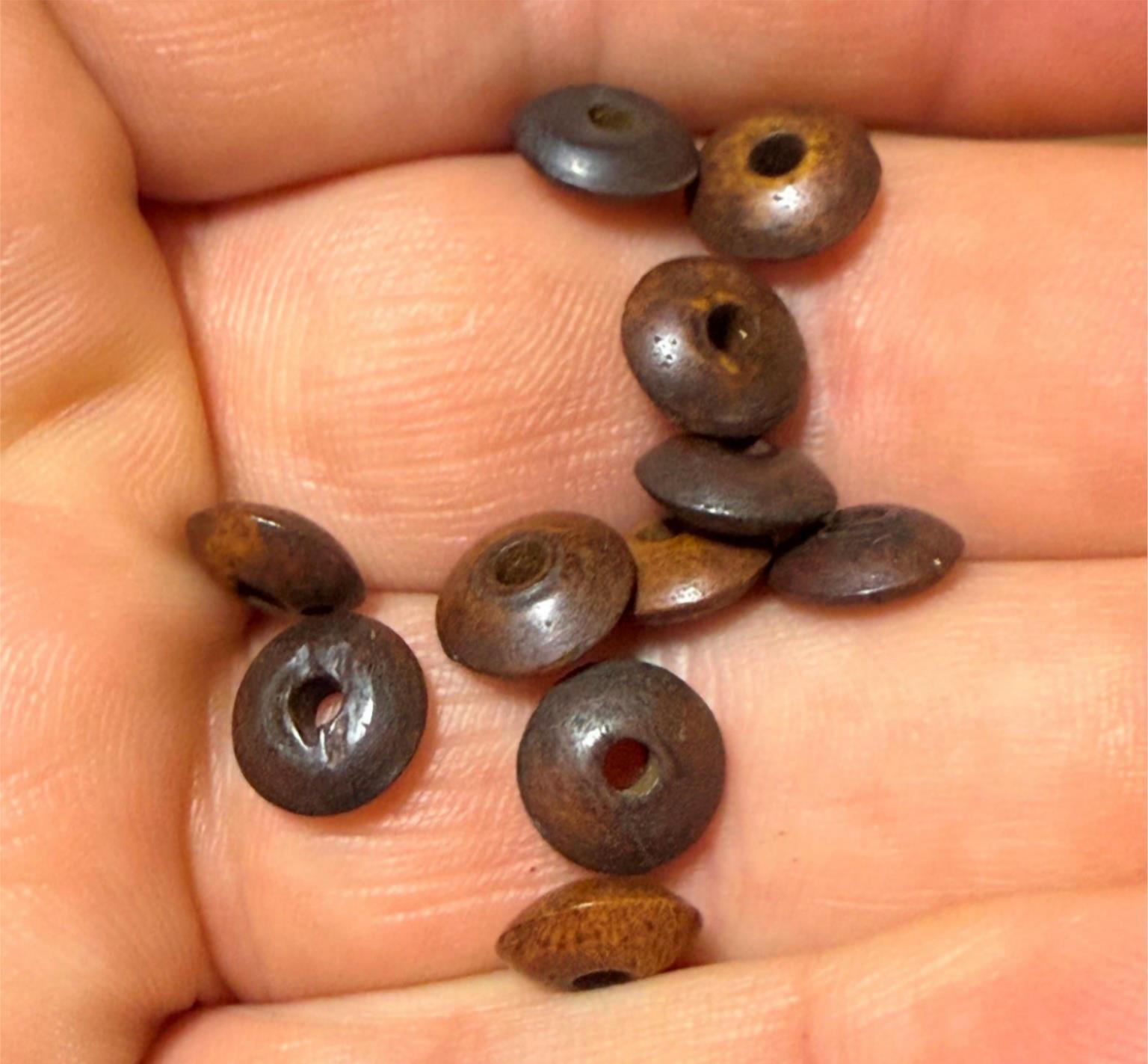 (10) Crow Indian Trade Beads Bone Donut Beads Dark Brown Fur Trade Era