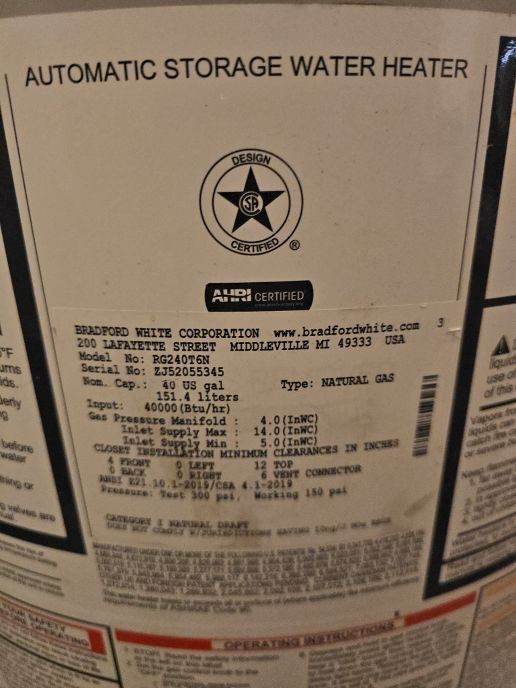 Bradford White Hot Water Heater