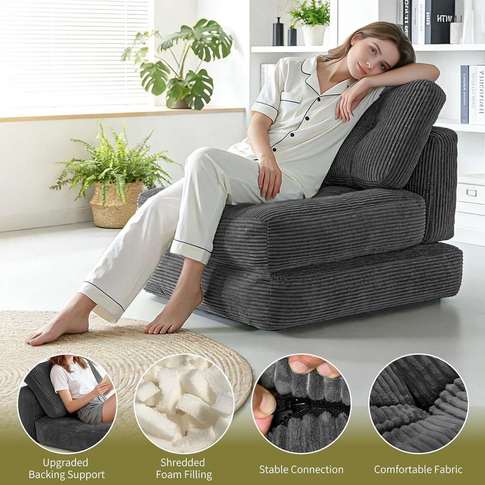Folding Sofa Bed Convertible Sleeper Sofa Bed W/ Pilow & Back Support 3 in 1