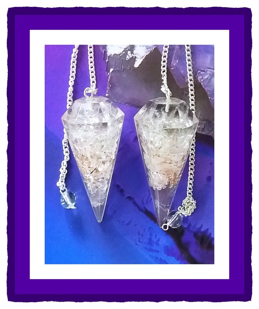 ORGONE CRYSTAL QUARTZ DOWSING PENDULUM, CRYSTAL PENDULUM WITH COPPER & POUCH