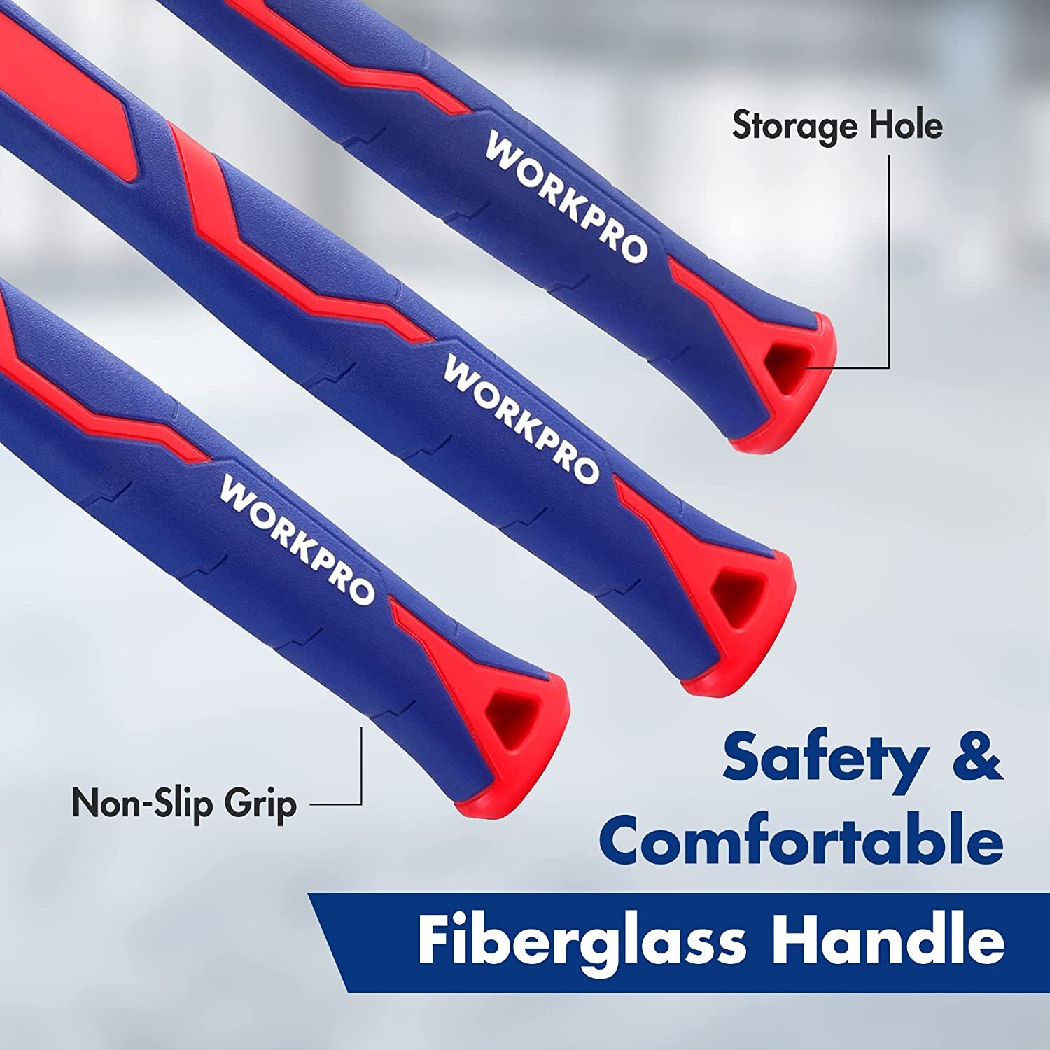 WORKPRO 5-Piece Hammer Set, Forged & Polished Steel Head, Fiberglass Handle NEW