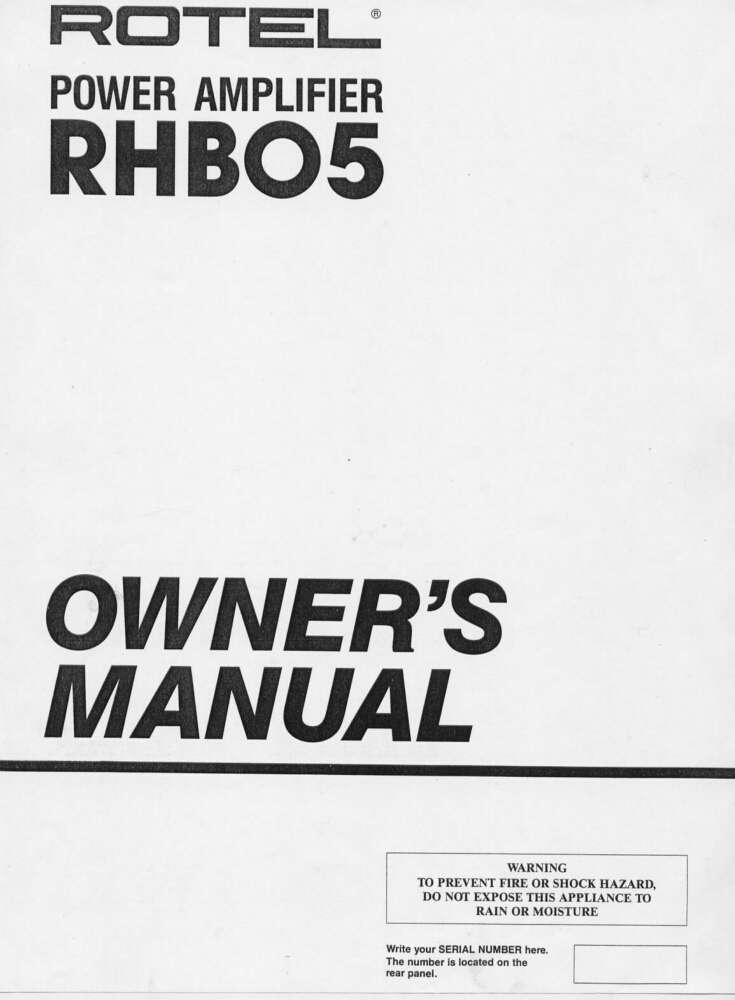 Rotel RHB-05 Amplifier Owners Manual
