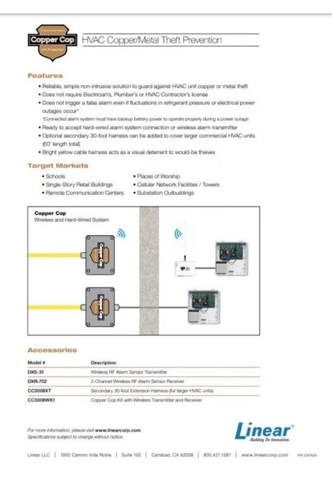 Linear Security Solutions CC3008 Copper Cop Air Conditioning Tamper Detector
