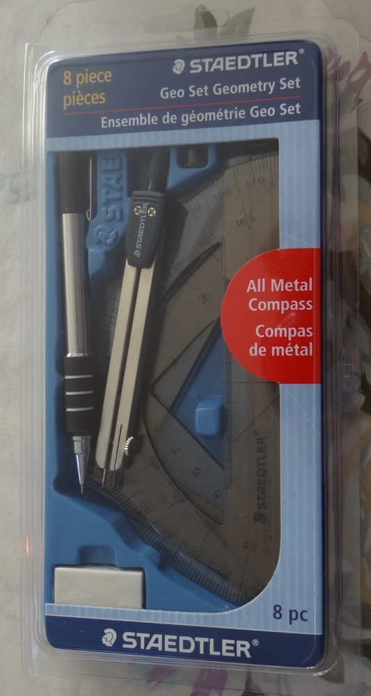 NEW 8 PIECE STAEDTLER GEOMETRY SET INCLUDES PROTRACTOR, COMPASS, RULER & OTHERS