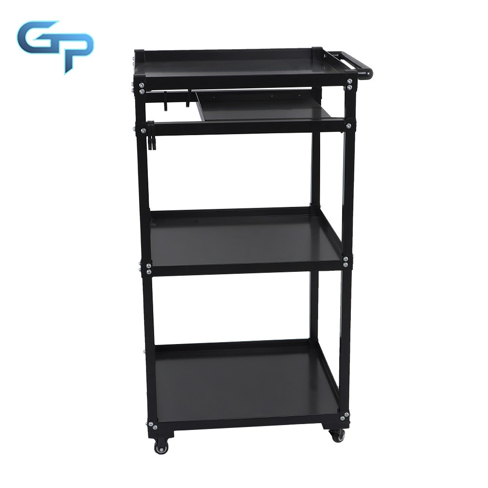 3 Shelves Aluminum AV Utility Cart With Keyboard Tray Height Adjustable Height