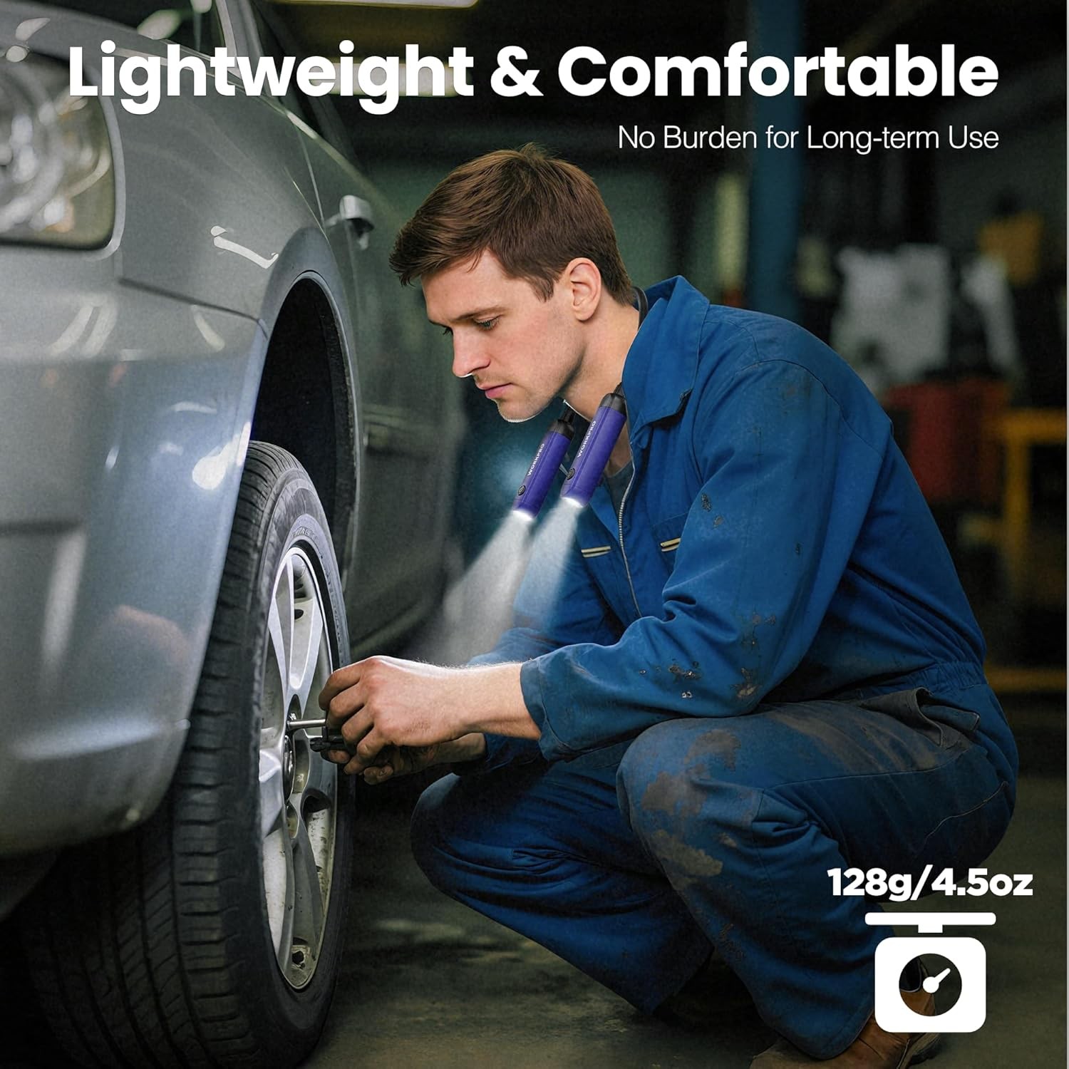 WORKPRO 300LM Rechargeable Neck Light Hands-Free 3 Brightness Level Bendable Arm