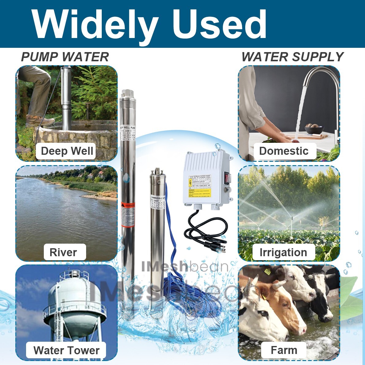 2.5" 1HP Deep Well Submersible Pump, 220V, 13 GPM, 311FT Max, 26 Stage 50FT Cord