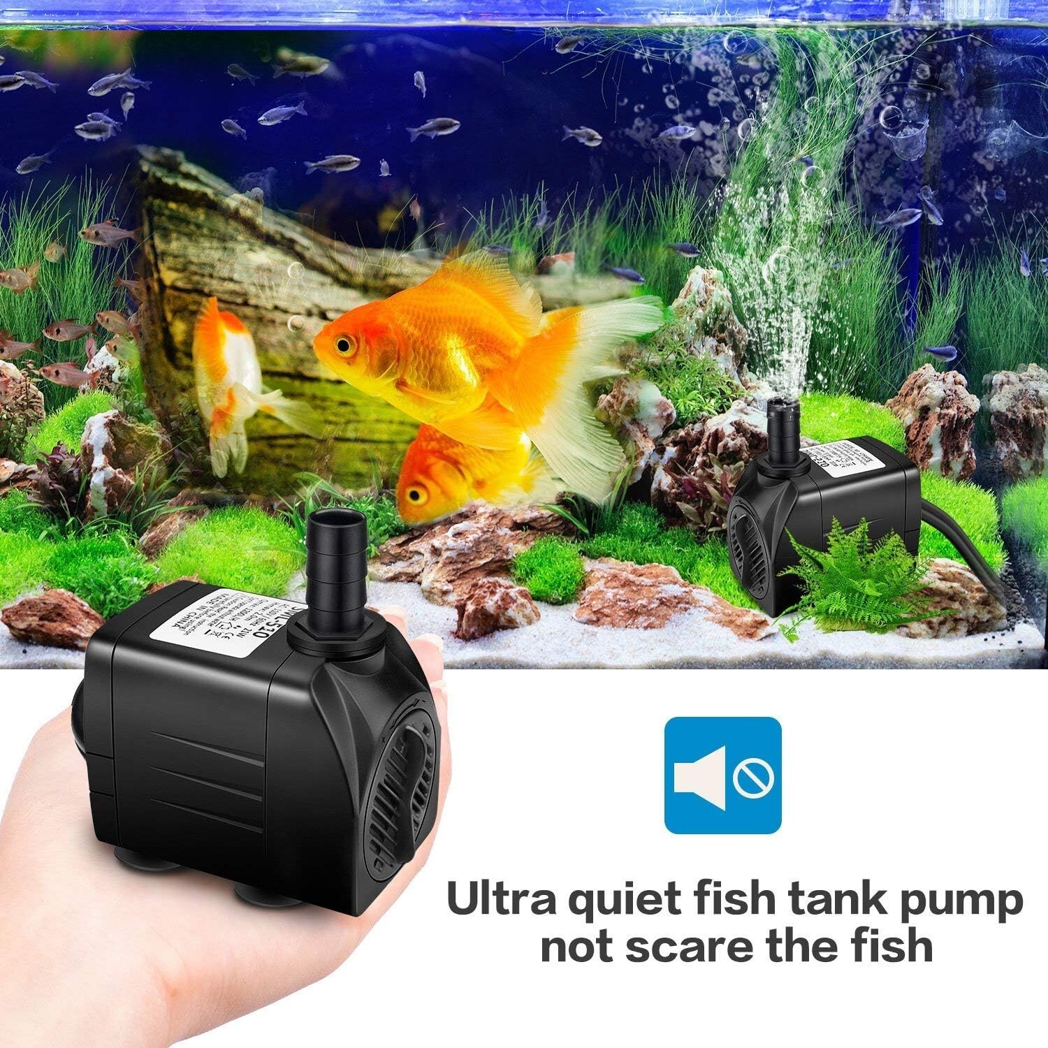 160GPH Aquarium Water Pump Adjustable Submersible Pump for Fish Tank Statuar