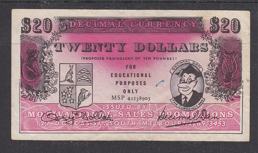 BANKNOTES:1966 DECIMAL CURRENCY EDUCATION NOTE  $20.00