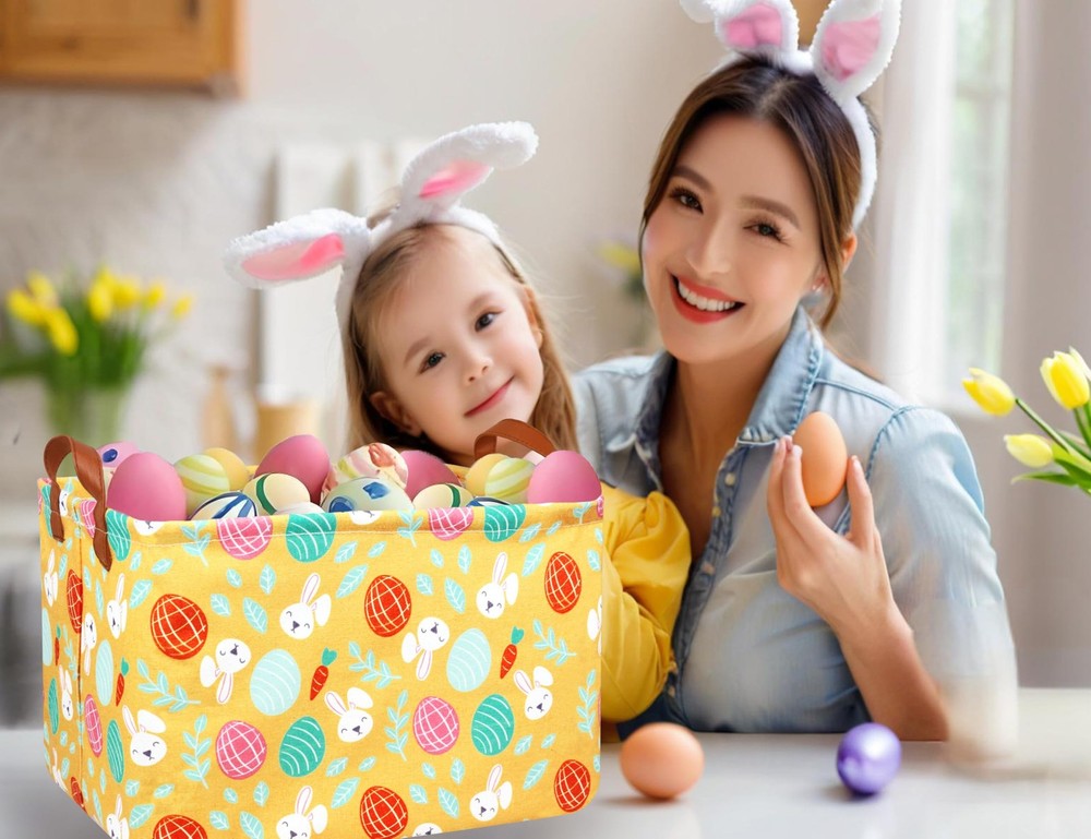 MYFLOCY Large Rectangular Easter Baskets Empty Waterproof Boy Toy Box Foldabl...