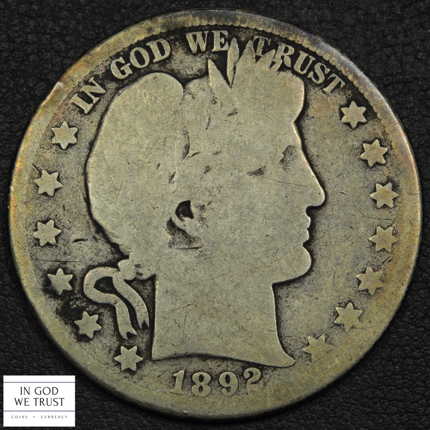 1892 S Barber Silver Half Dollar 50C - Cleaned