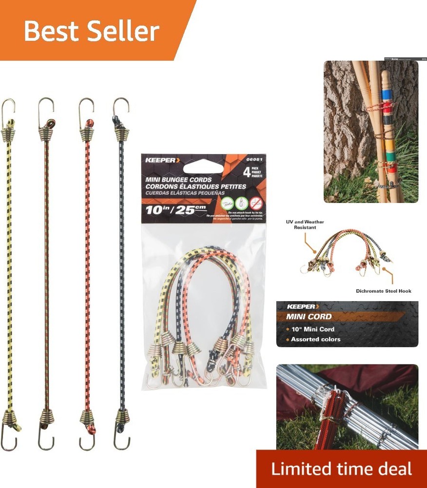 10'' Mini Bungee Cords, 4 Pack - Lightweight & Multi-Purpose Securing Solution
