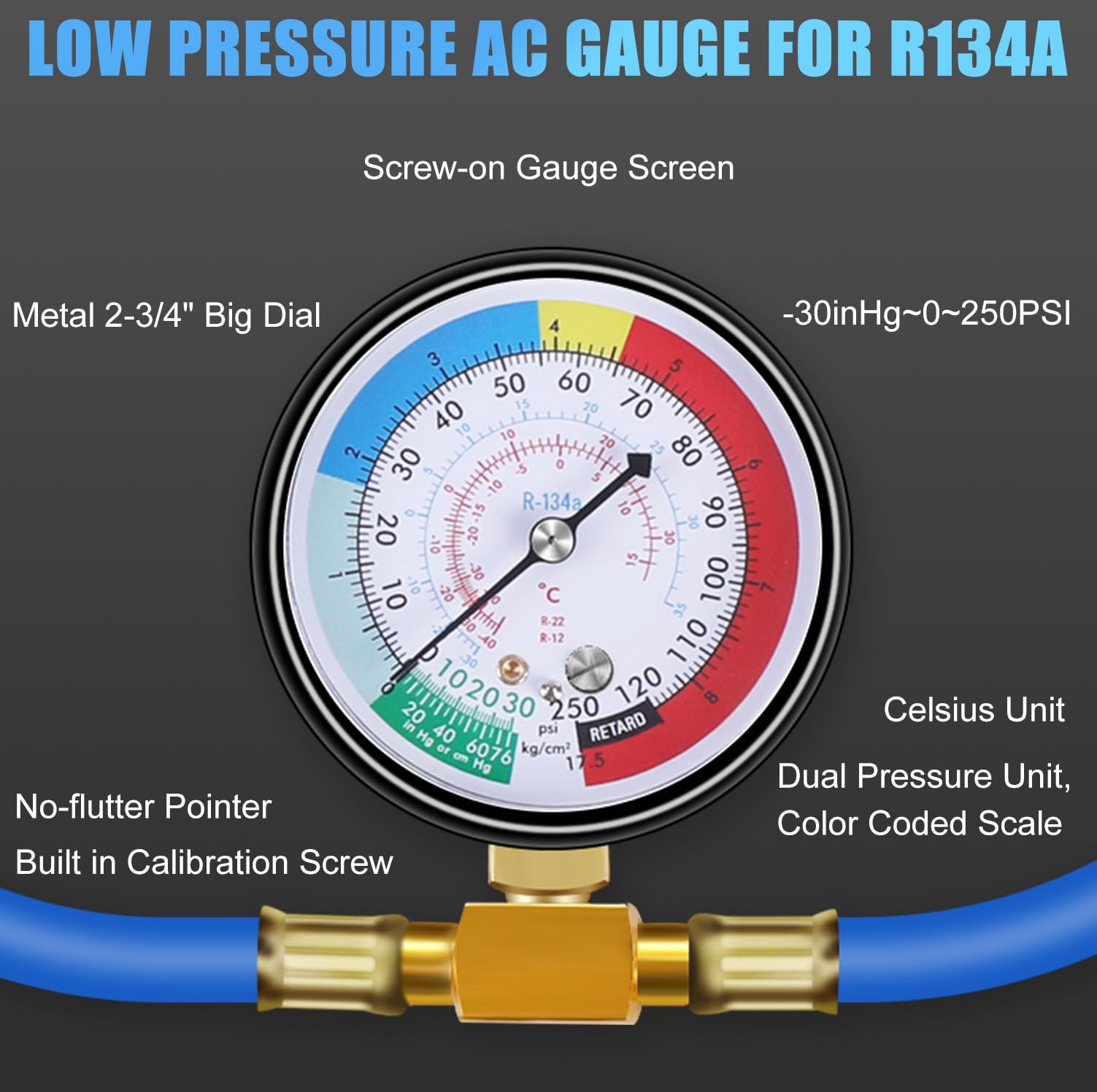 AC Charge Hose with Gauge for R134A Car HVAC Refrigerant Low Pressure Kit