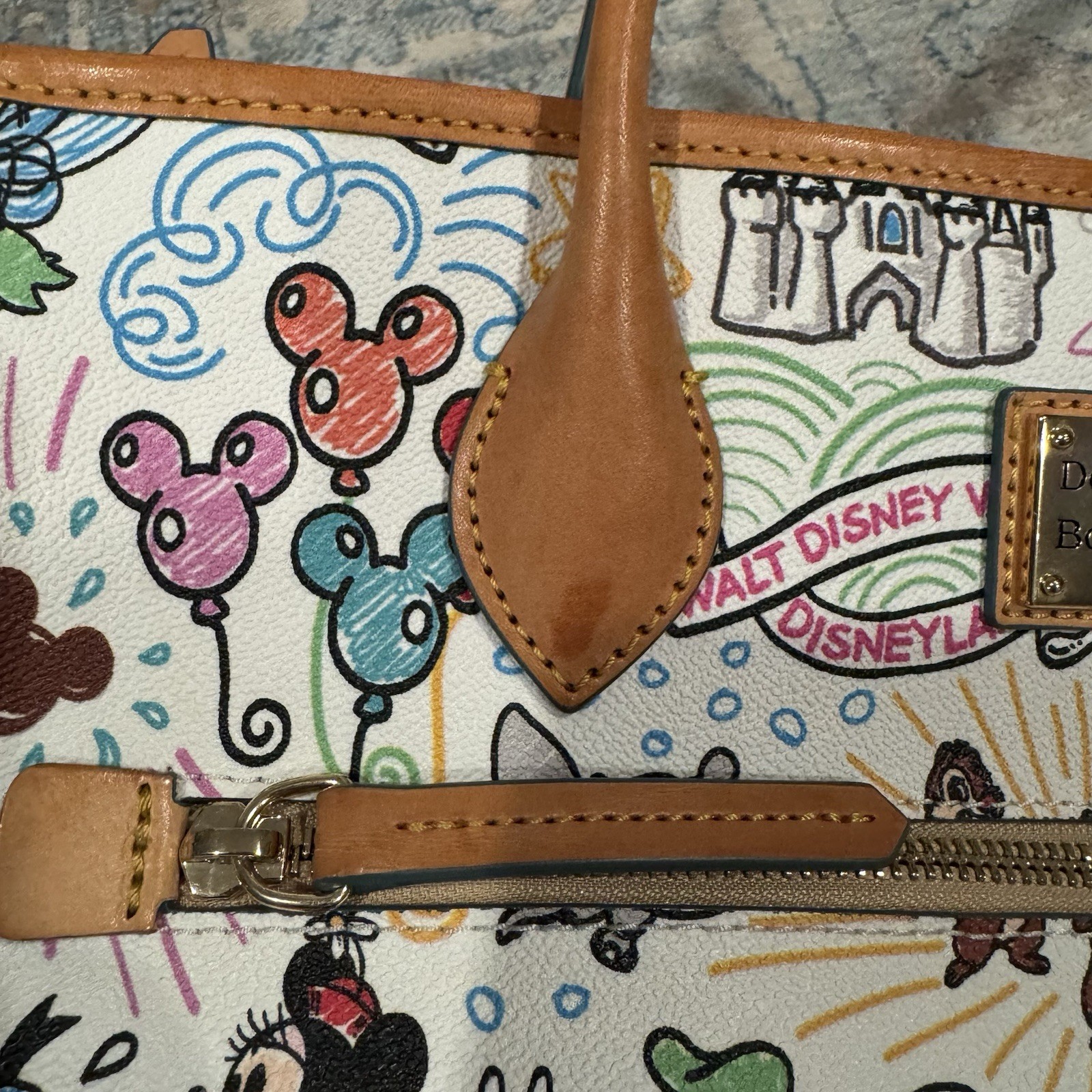 Dooney & Bourke Disney Sketch Mickey & Minnie Mouse Castle Handle Tote Bag Purse