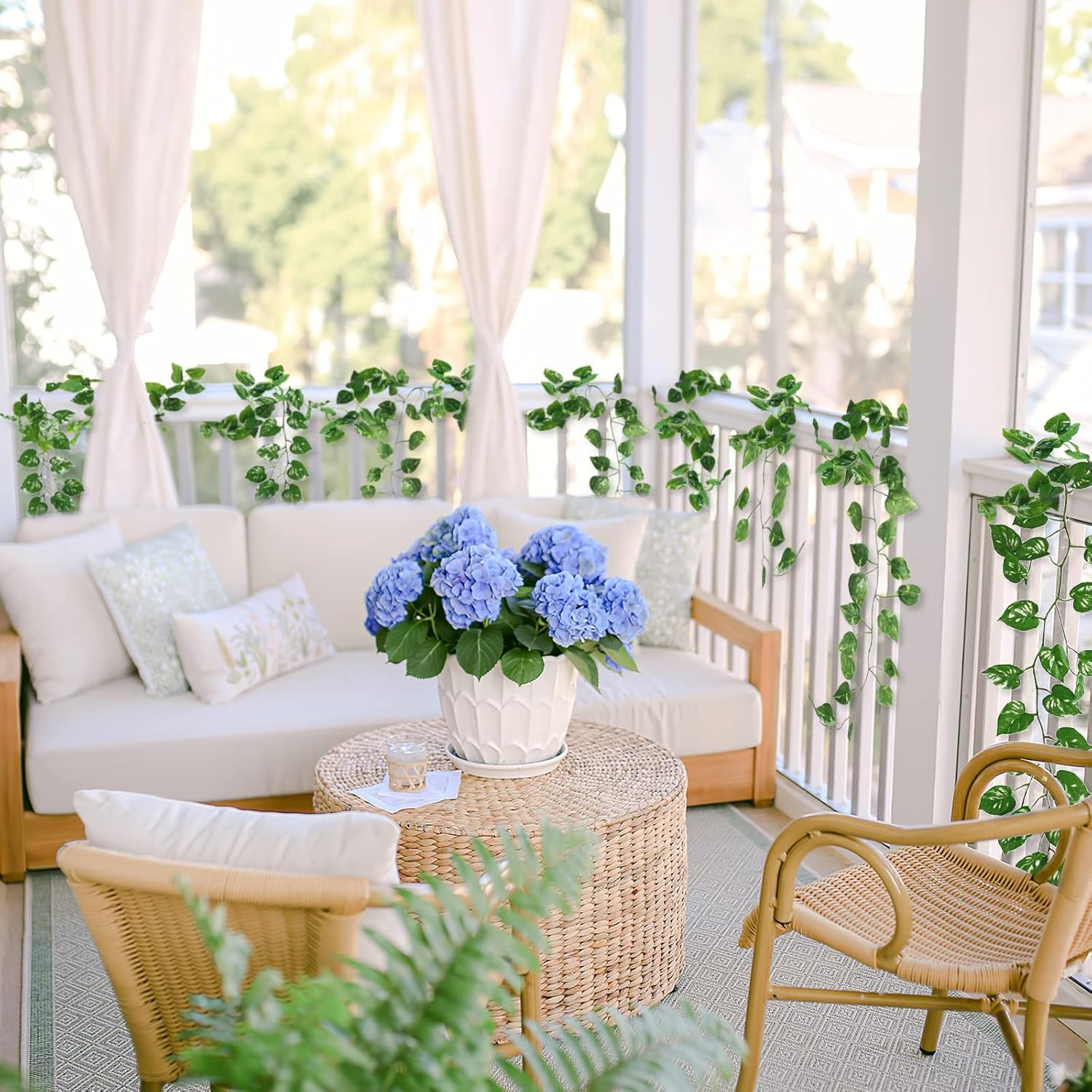 14 Pack 98Ft Artificial Ivy Garland, Fake Vines UV Resistant Greenery Leaves Fak